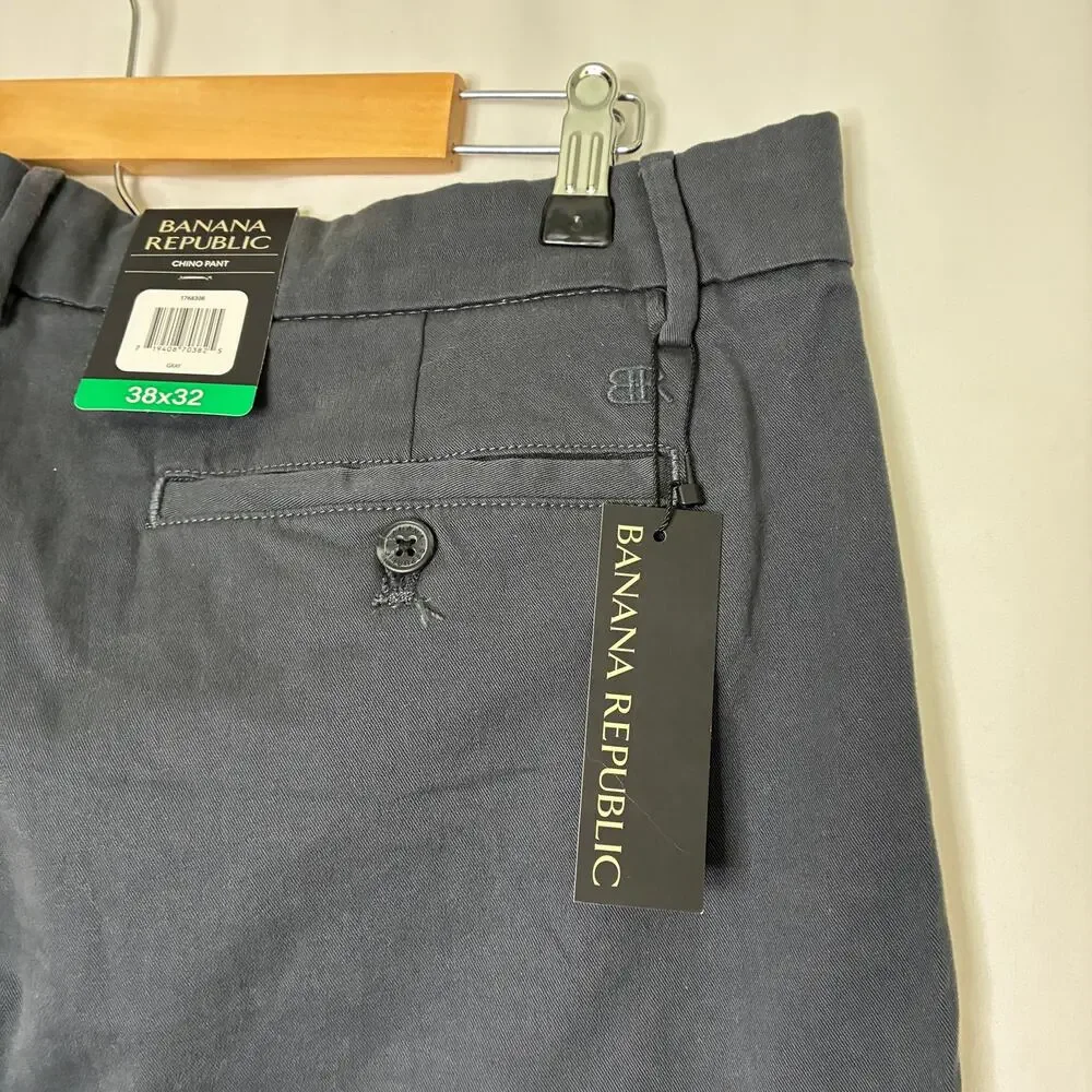 Banana Republic Gray Chino Pants Straight Leg 98% Cotton NWT Mens 38X32